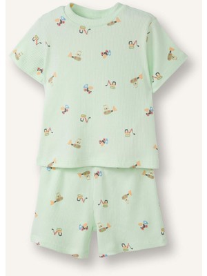DeFacto Desenli Fitilli Kaşkorse 2'li Pijama Takımı Erkek Bebek H4030A526HS