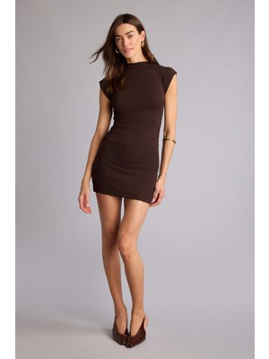 DeFacto Bodycon Vücudu Saran Ribana Mini Elbise H5756AX26SP