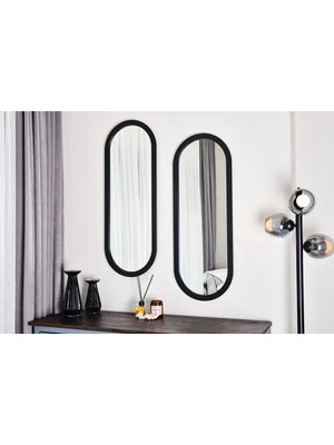 Vivense Dfn Wood Ovaline Oval Siyah Ikili Konsol Aynası, 35X95 cm