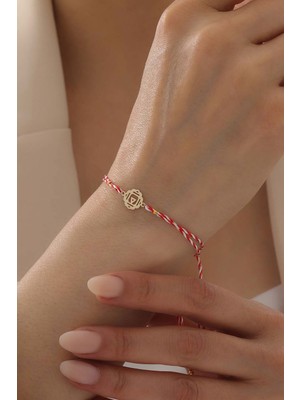 Bayar Gold 14 Ayar Altın Kök Çakra Marteniçka Kırmızı Beyaz İpli Bileklik