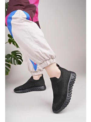 Nesil Shoes Dvm 502 Siyah Triko Örgü Taşlı Kadın Sneakers