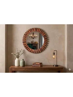 Vivense Dfn Wood Flower Ceviz Rengi Ahşap Yuvarlak Ayna, 50X50 cm