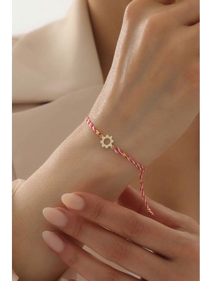 Bayar Gold 14 Ayar Altın Güneş Marteniçka Kırmızı Beyaz İpli Bileklik