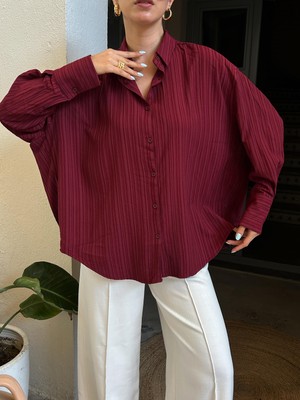 Minaaise Esta Oversize Gömlek Bordo