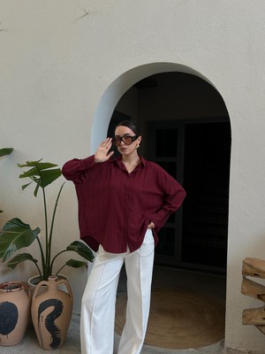 Minaaise Esta Oversize Gömlek Bordo