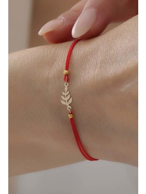 Bayar Gold 14 Ayar Altın Buğday Başağı Kırmızı İpli Bileklik