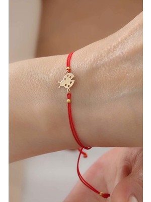 Bayar Gold 14 Ayar Altın Uğur Böceği Kırmızı İpli Bileklik
