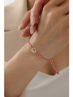 Bayar Gold 14 Ayar Altın Minnie Marteniçka Kırmızı Beyaz İpli Bileklik