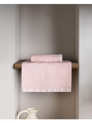 Madame Coco Jeanne 2'li %100 Pamuk Kroşeli El Havlusu - Pudra - 30X40 cm