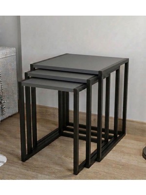 Pratico Form 3’lü Zigon Sehpa Antrasit – Metal Profil Yan Sehpa Takımı