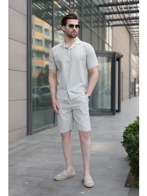 Madmext Mint Yeşili Erkek Gömlek Şort Takımı 5956