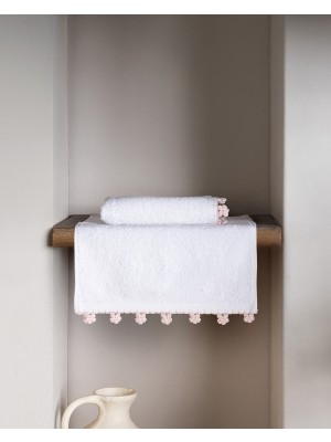 Madame Coco Ruth 2'li %100 Pamuk Kroşeli El Havlusu - Beyaz/pudra - 30X40 cm