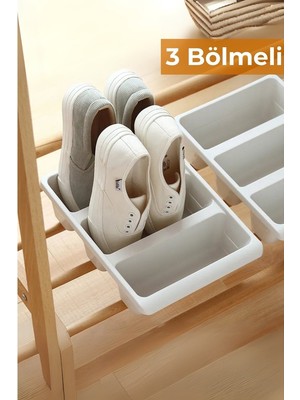 PremiumPort 3 Bölmeli Beyaz Ayakkabı Düzenleyici, Pratik Organizer