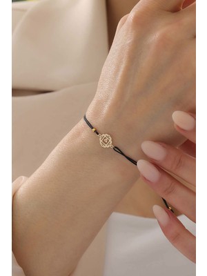 Bayar Gold 14 Ayar Altın Kök Çakra Siyah İpli Bileklik