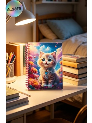 Glanart 100 Yaprak Sevimli Kedi Desenli Orta Boy Sert Kapak Kareli Defter 17X24 Cırtlı