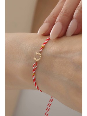 Bayar Gold 14 Ayar Altın Şans Marteniçka Kırmızı Beyaz İpli Bileklik