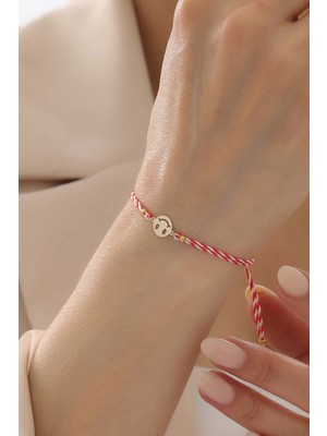 Bayar Gold 14 Ayar Altın Gülen Yüz Marteniçka Kırmızı Beyaz İpli Bileklik