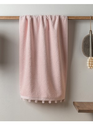 Madame Coco Ruth %100 Pamuk Kroşeli Yüz Havlusu - Pudra - 50X70 cm
