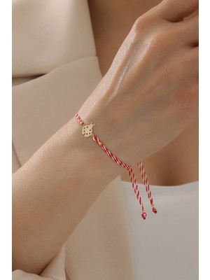 Bayar Gold 14 Ayar Altın Uğur Böceği Marteniçka Kırmızı Beyaz İpli Bileklik