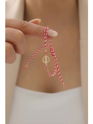 Bayar Gold 14 Ayar Altın Göz Marteniçka Kırmızı Beyaz İpli Bileklik