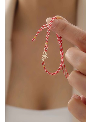 Bayar Gold 14 Ayar Altın Yusufçuk Marteniçka Kırmızı Beyaz İpli Bileklik