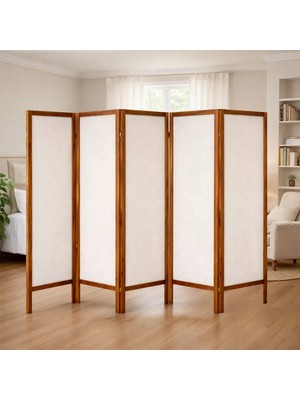 Ahşap Paravan Seperatör 5 Kanatlı Ara Bölme Dekoratif 5395
