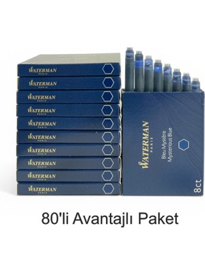 Waterman Dolma Kalem Kartuşu Mürekkebi Mavi - Siyah 80 Li Paket
