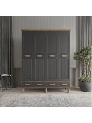 Vivense Safir Gardırop Antrasit, 4 Kapaklı