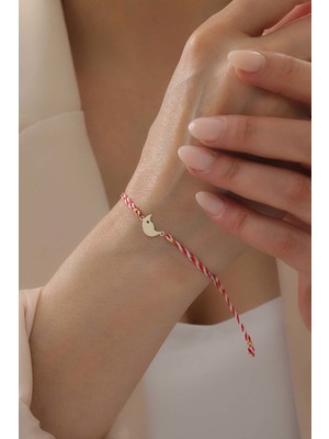 Bayar Gold 14 Ayar Altın Ay Marteniçka Kırmızı Beyaz İpli Bileklik