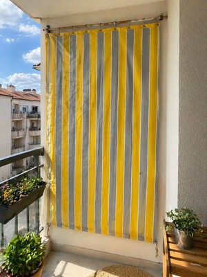 Kuzenler Perde SARI GRİ  Branda Balkon perdesi