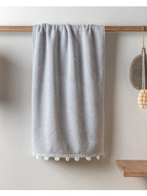 Madame Coco Ruth %100 Pamuk Kroşeli Yüz Havlusu - Gri - 50X70 cm