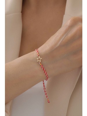 Bayar Gold 14 Ayar Altın Deniz Yıldızı Marteniçka Kırmızı Beyaz İpli Bileklik