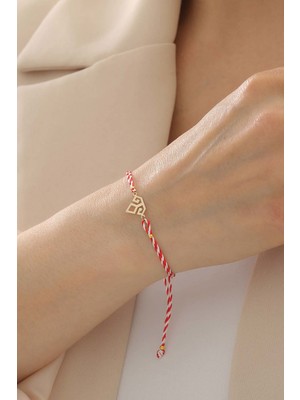 Bayar Gold 14 Ayar Altın Kibele Bereket Sembolü Marteniçka Kırmızı Beyaz İpli Bileklik