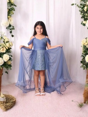 Içi Kısa Kuyruklu Simli Abiye Elbise