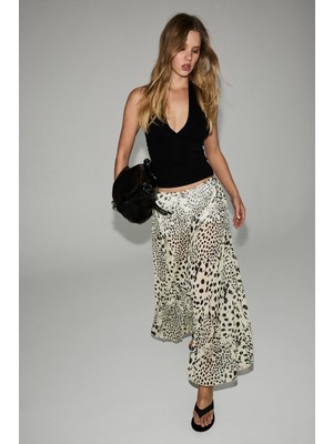 Grimelange Kımlene Kadın Yumuşak ve Esnek Kumaşlı Içi Şortlu Leopar Desenli Etek