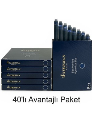 Waterman Dolma Kalem Kartuşu Mürekkebi Mavi - Siyah 40 Lı Paket