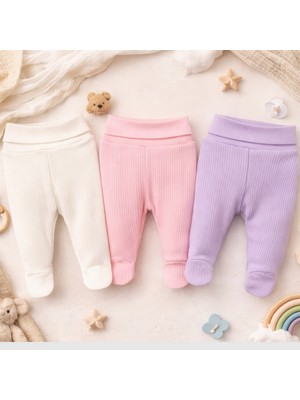 Angeltouch %100 Pamuklu Bebek Çocuk Pantolon Patikli Raporlu 3'lü Set Kız Erkek Unisex Bebek
