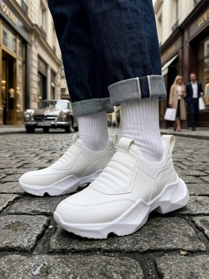 BOA BA0402 Bağcıksız Rahat Yüksek Taban Beyaz Erkek Spor Yarım Bilek Bot