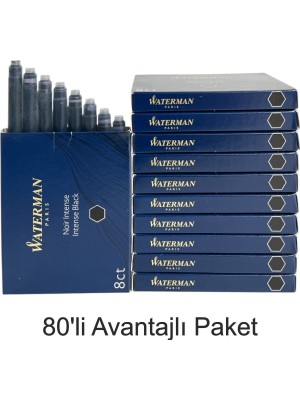 Waterman Dolma Kalem Kartuşu Mürekkebi Siyah 80’li Paket (S0110850)