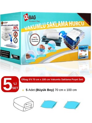 PremiumPort 5'li Vakumlu Saklama Poşet Seti 70X100 cm Yastık, Elbise, Battaniye, Elyaf
