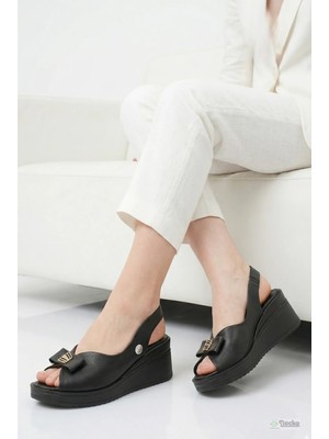 Mammamia Kadın Günlük Hakiki Deri Ortopedik Yazlık Dolgu Topuk Sandalet/ayakkabı M27YS/5295