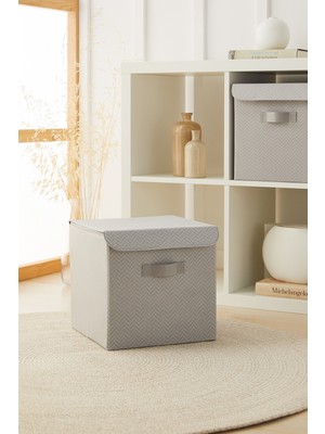 PremiumPort Gri Kapaklı Katlanabilir Dolap Içi Çamaşır ve Oyuncak Saklama Kutusu