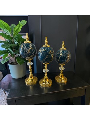 Sleep Nova Noir Gold Marble Küre Dekoratif Obje Seti – Siyah Altın Mermer Desenli Lüks Modern 3’lü Ev & Ofis Aksesuarı