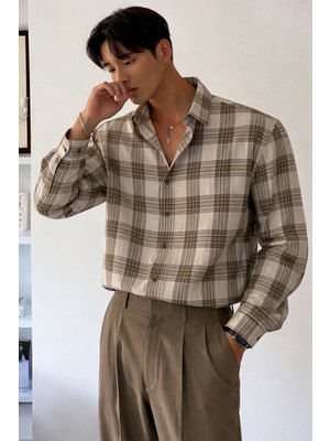 Tarz Cool Erkek Ekose Gömlek Slim Fit Uzun Kollu Pamuklu Günlük Şık