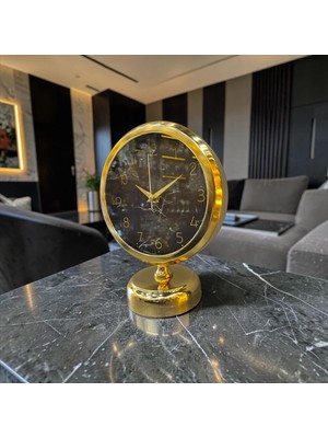 Sleep Nova Gold Marble Masa Saati – Altın Çerçeveli Siyah Mermer Desenli Modern Lüks Dekoratif Saat