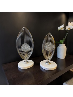 Sleep Nova Silver Aura Metal Dekoratif Obje – Mermer Tabanlı Modern Salon Aksesuarı (Ikili Set)