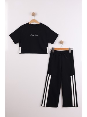 Joy Kids Kız Çocuk Modal Kumaş Nakış Detaylı Basic Takım (6-10YAŞ) (Siyah)