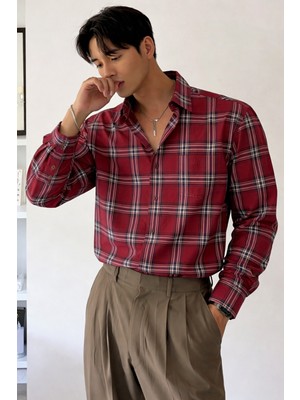Tarz Cool Erkek Ekose Gömlek Slim Fit Uzun Kollu Pamuklu Günlük Şık