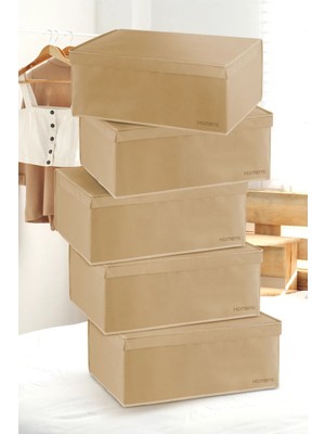 PremiumPort Set 5 Kapaklı Baza Boy Hurç, 50X40X19 Cm, Pratik ve Şık Organizerler