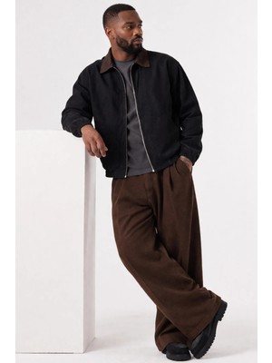 Freemen Erkek Gabardin Ceket Oversize Polo Yaka Detaylı Rahat Kalıp Beli Lastikli